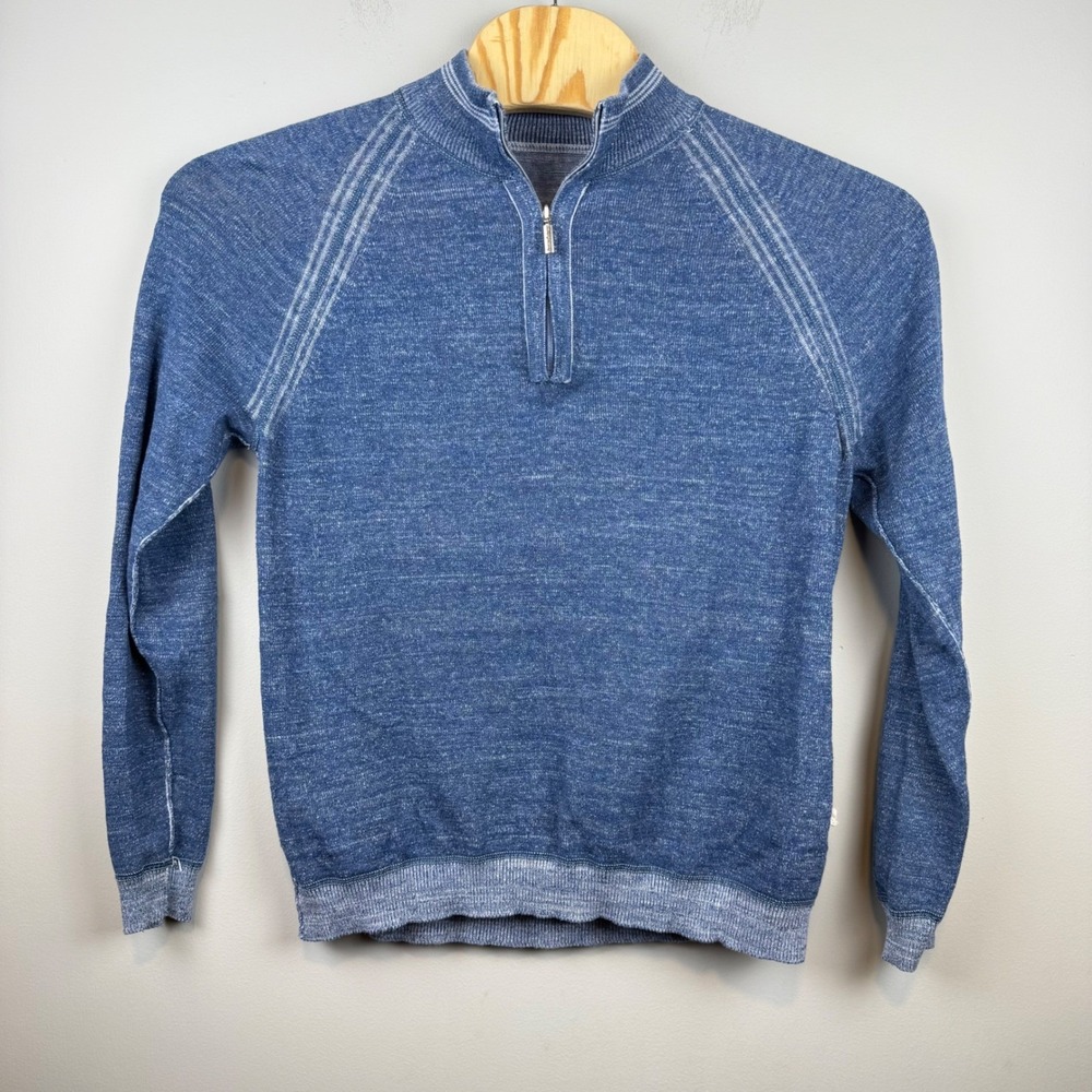 Tommy Bahama Reversible 1/4 Zip Raglan Pullover Sweater Mens L Blue Nautical - Picture 3 of 13